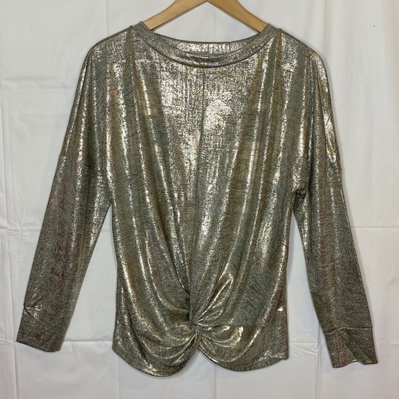 Fourteenth‎ Place Gold Silver Metallic Front Knot Top- Small Long Sleeve - Picture 2 of 7